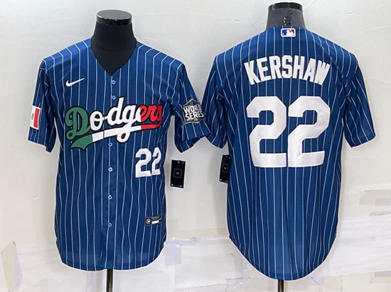 Men's Los Angeles Dodgers #22 Clayton Kershaw Navy Mexico World Series Cool Base Stitched Baseball Jersey